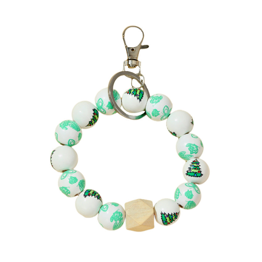 Wholesale Christmas Tree Wooden Beaded Wrist Keychain